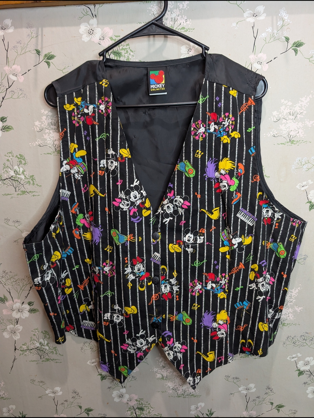 Vintage Land N Sea Mickey Unlimited Mickey Mouse Patterned Black Vest